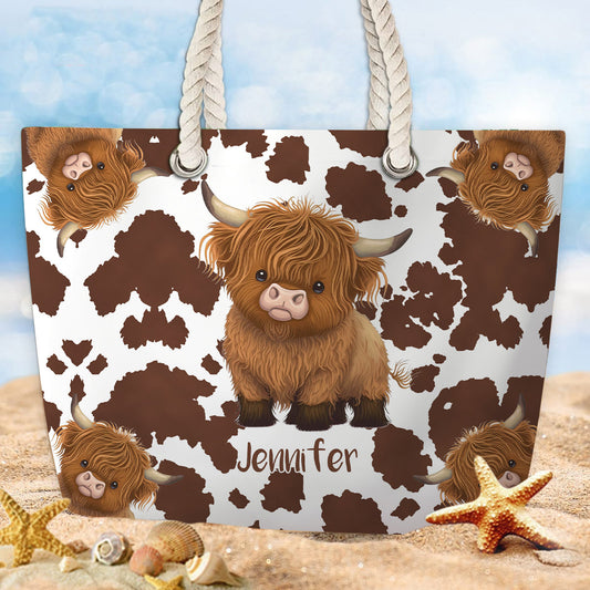 Cute Highland Cow - Personalized Highland Cow Beach Bag