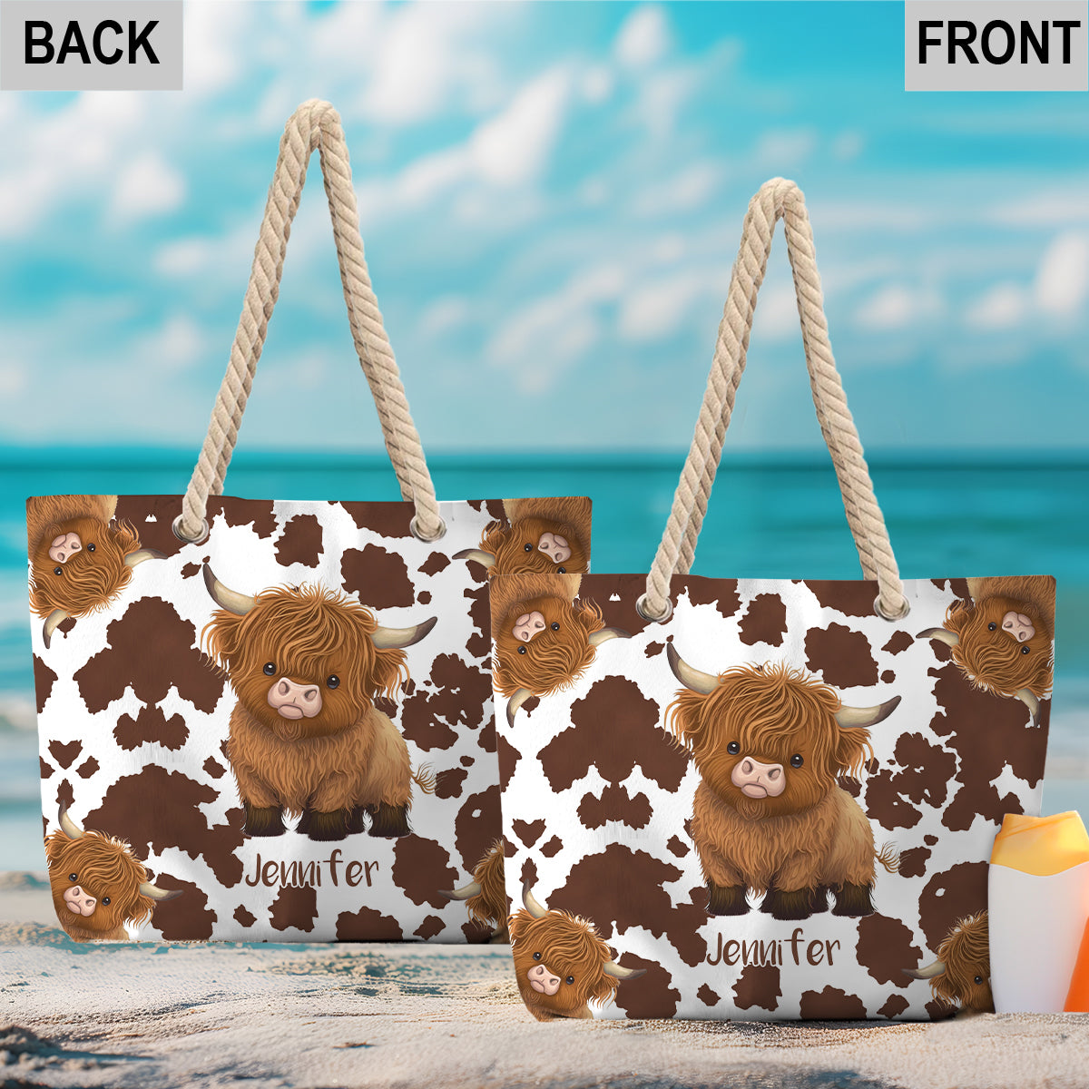Cute Highland Cow - Personalized Highland Cow Beach Bag