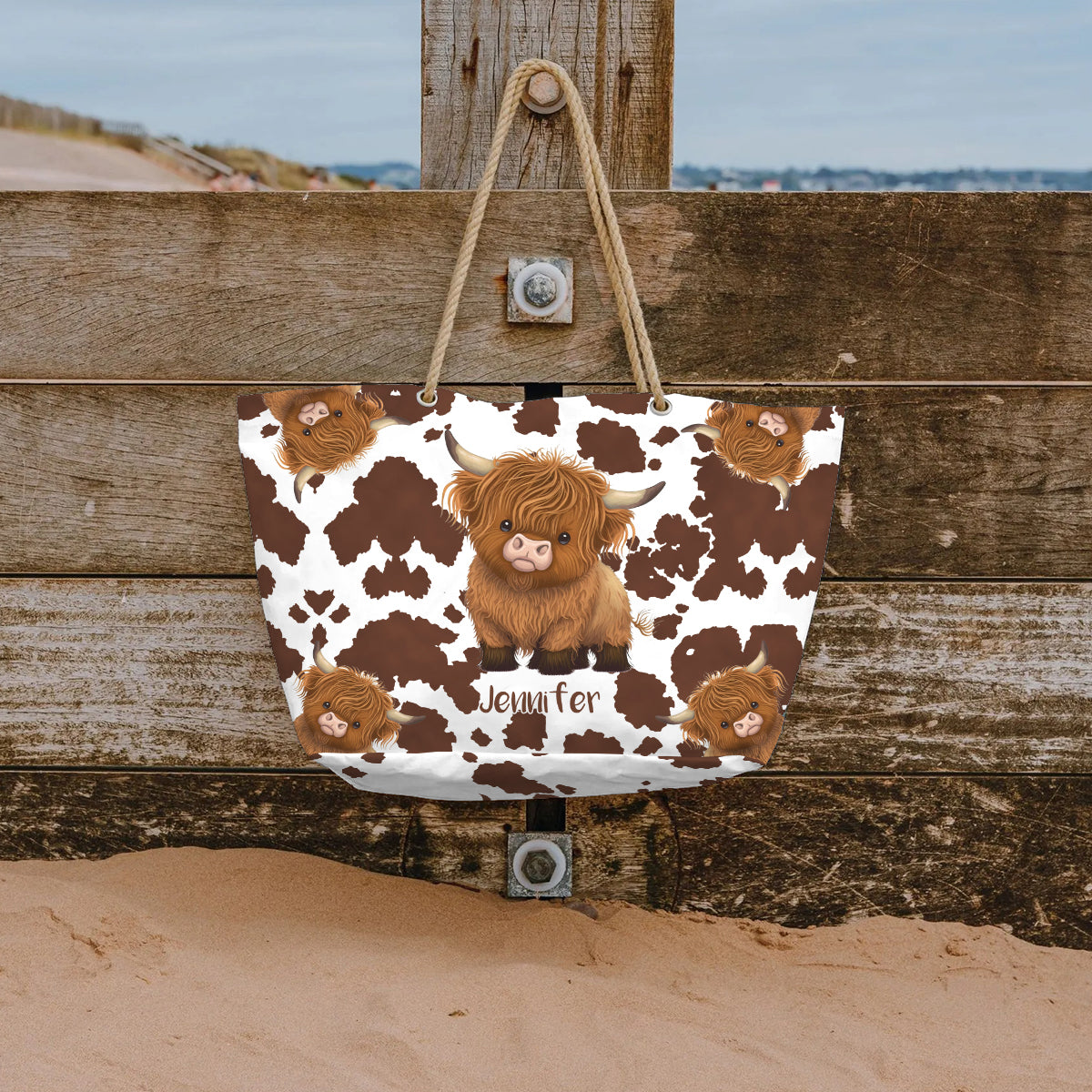 Cute Highland Cow - Personalized Highland Cow Beach Bag