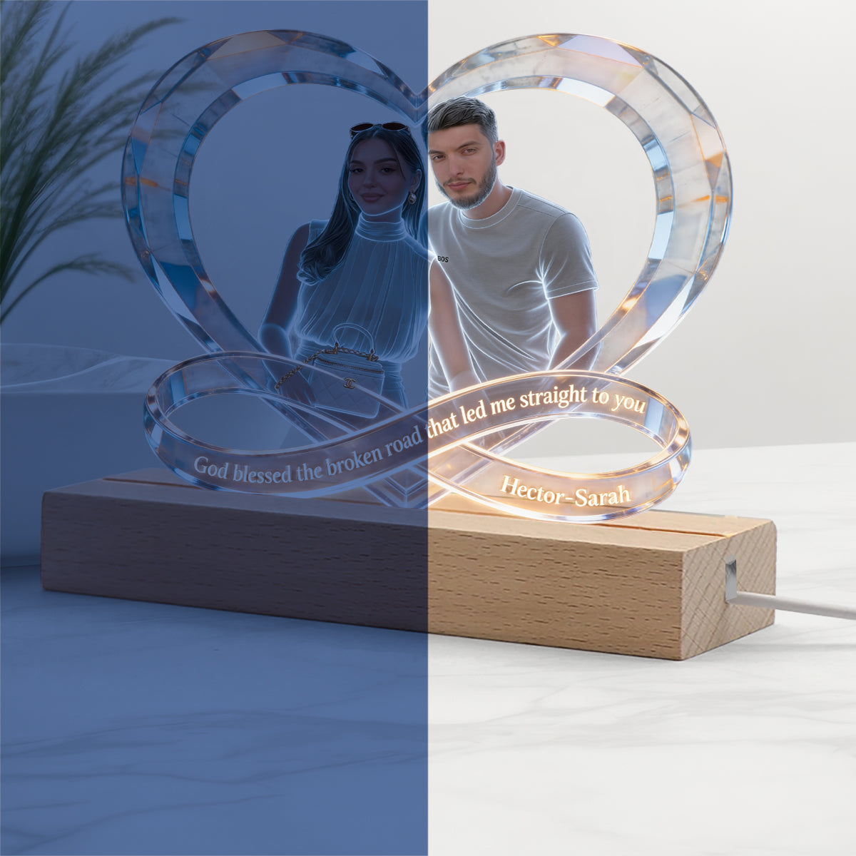 Dieu a béni le chemin semé d'embûches - Veilleuse LED personnalisée en forme de couple