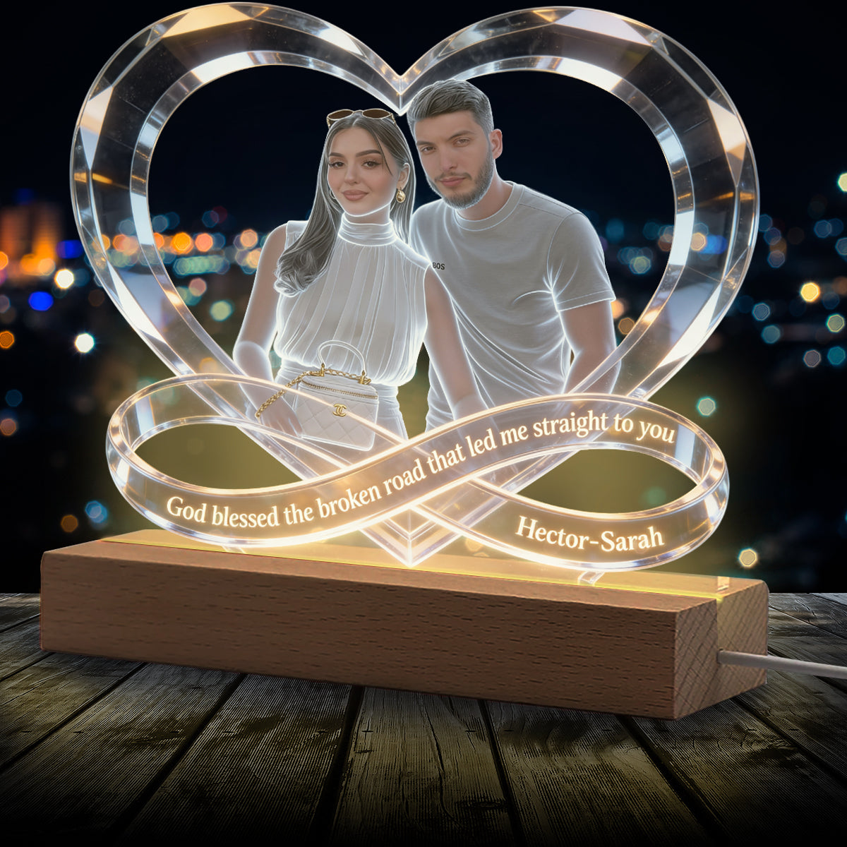Dieu a béni le chemin semé d'embûches - Veilleuse LED personnalisée en forme de couple