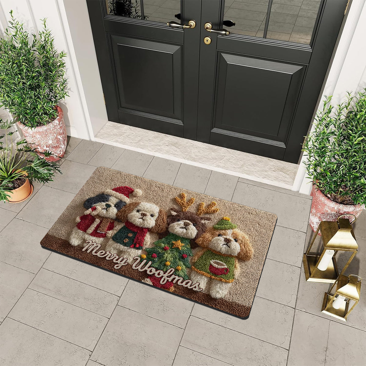 Tapis de Noël personnalisé pour chien - Tapis antidérapant à motif chien
