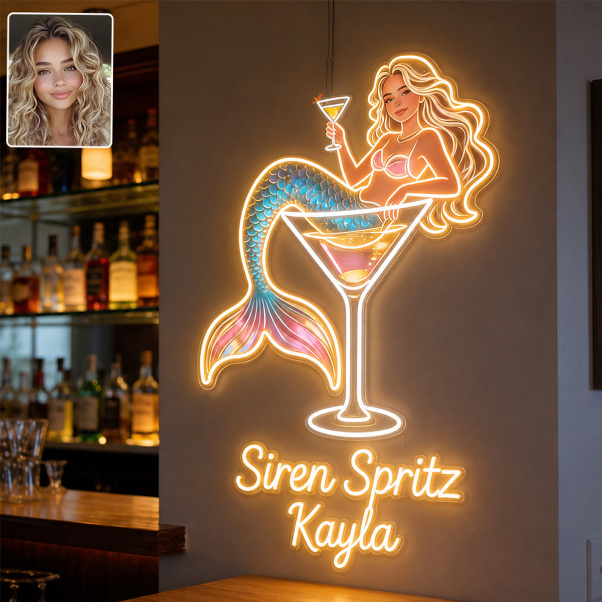 Sirène Éméchée - Enseigne en Acrylique LED Personnalisée