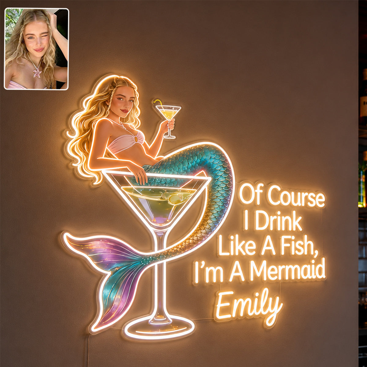 Sirène Éméchée - Enseigne en Acrylique LED Personnalisée