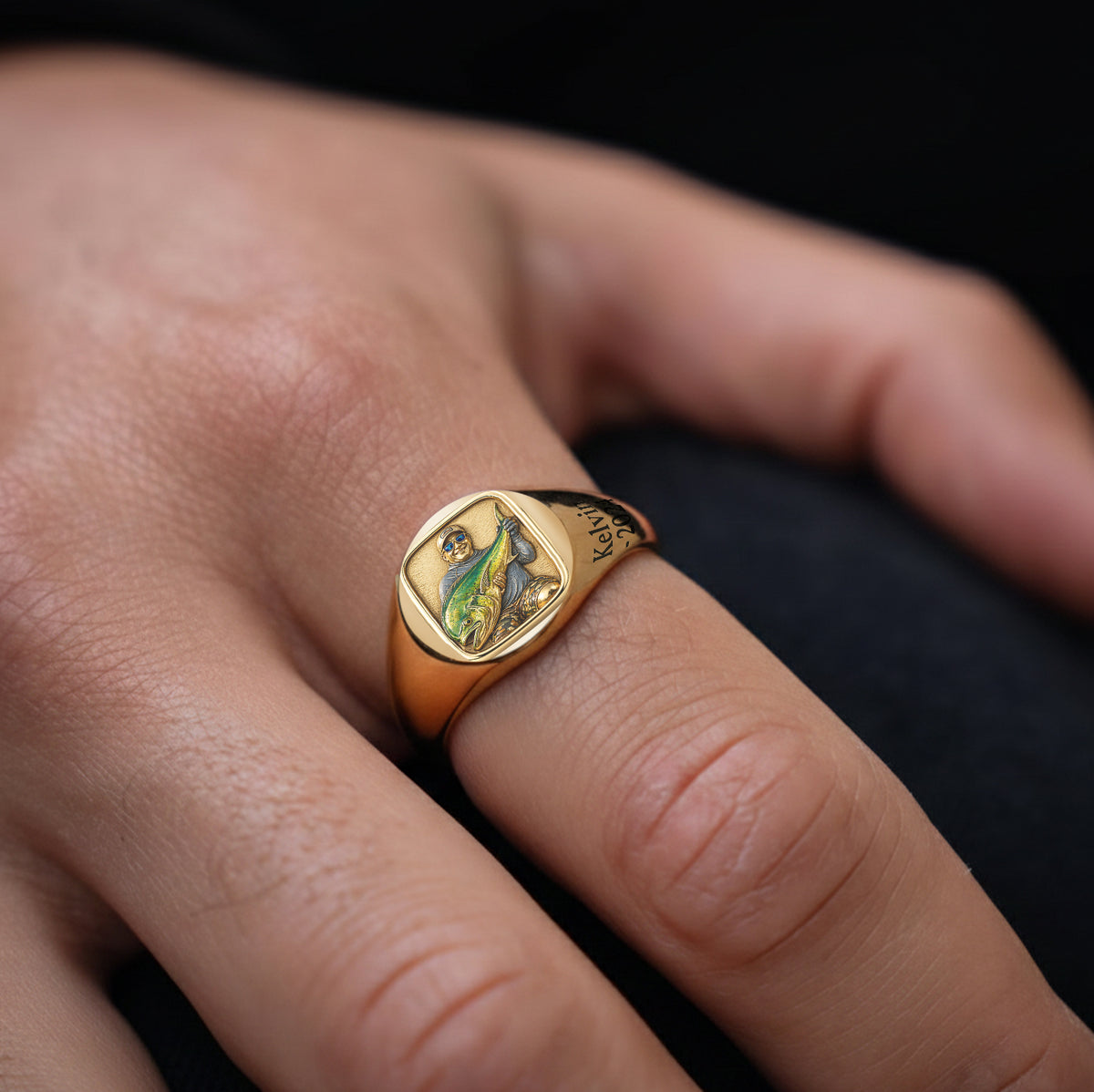 Pêche à la ligne - Bague de Sceau Personnalisée