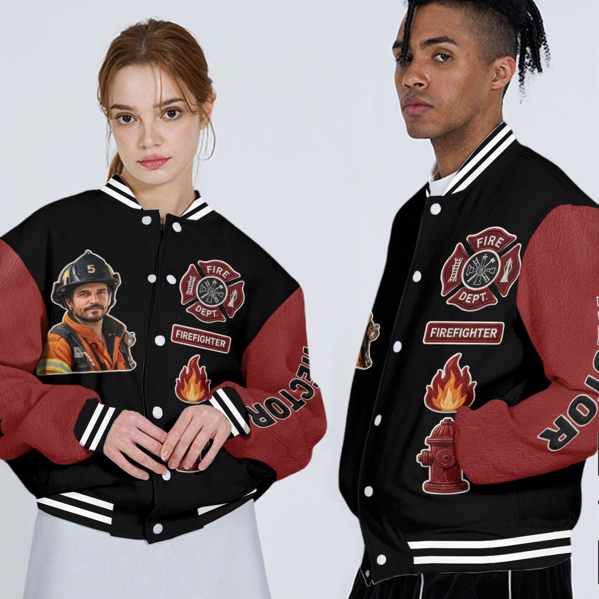 Any Photo Proud Firefighter - Personalized Firefighter Varsity Jacket