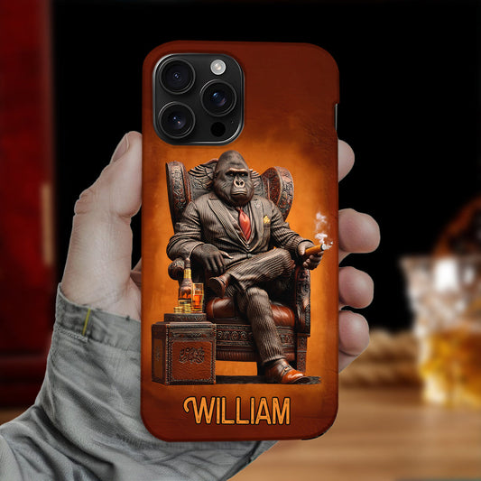 Whiskey & Cigar Gorilla - Coque de téléphone personnalisée avec impression intégrale sur le thème du whisky