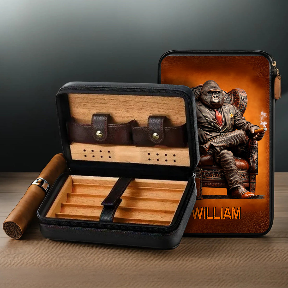 Whiskey & Cigar Gorilla - Étui à cigares de voyage personnalisé pour whisky et cigares