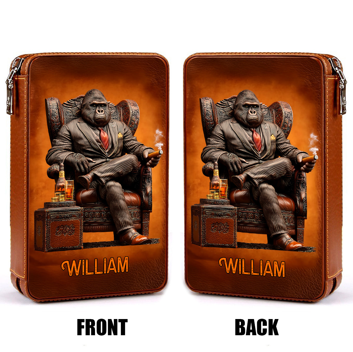 Whiskey & Cigar Gorilla - Étui à cigares de voyage personnalisé pour whisky et cigares