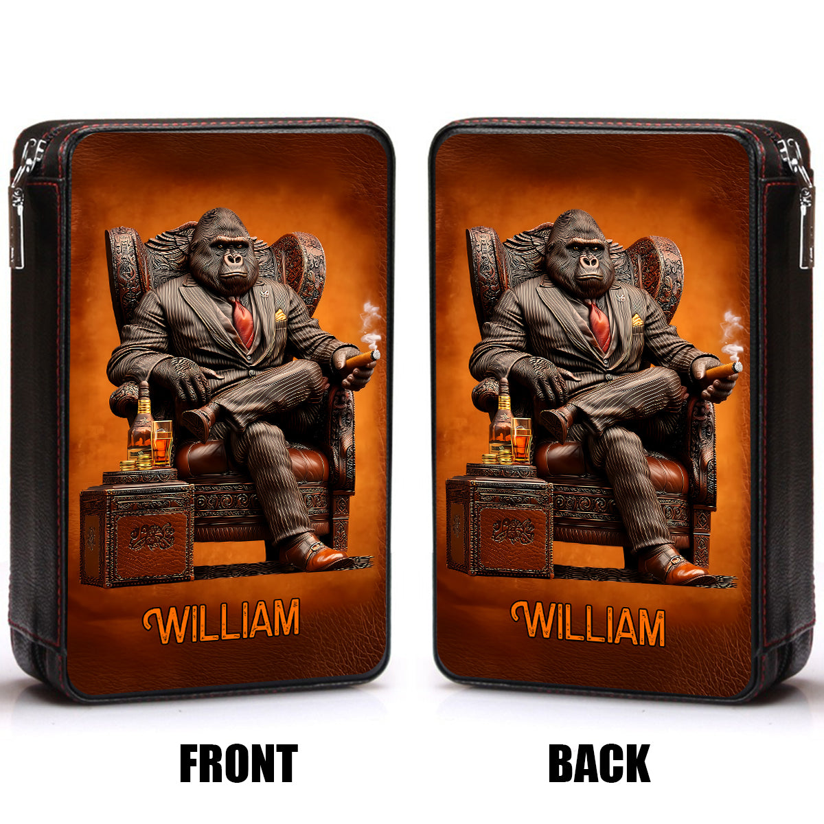 Whiskey & Cigar Gorilla - Étui à cigares de voyage personnalisé pour whisky et cigares