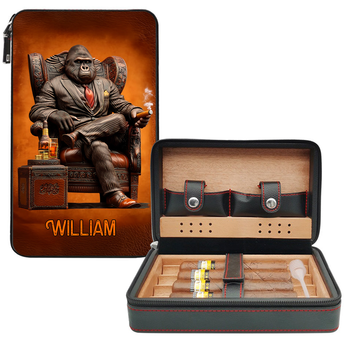Whiskey & Cigar Gorilla - Étui à cigares de voyage personnalisé pour whisky et cigares