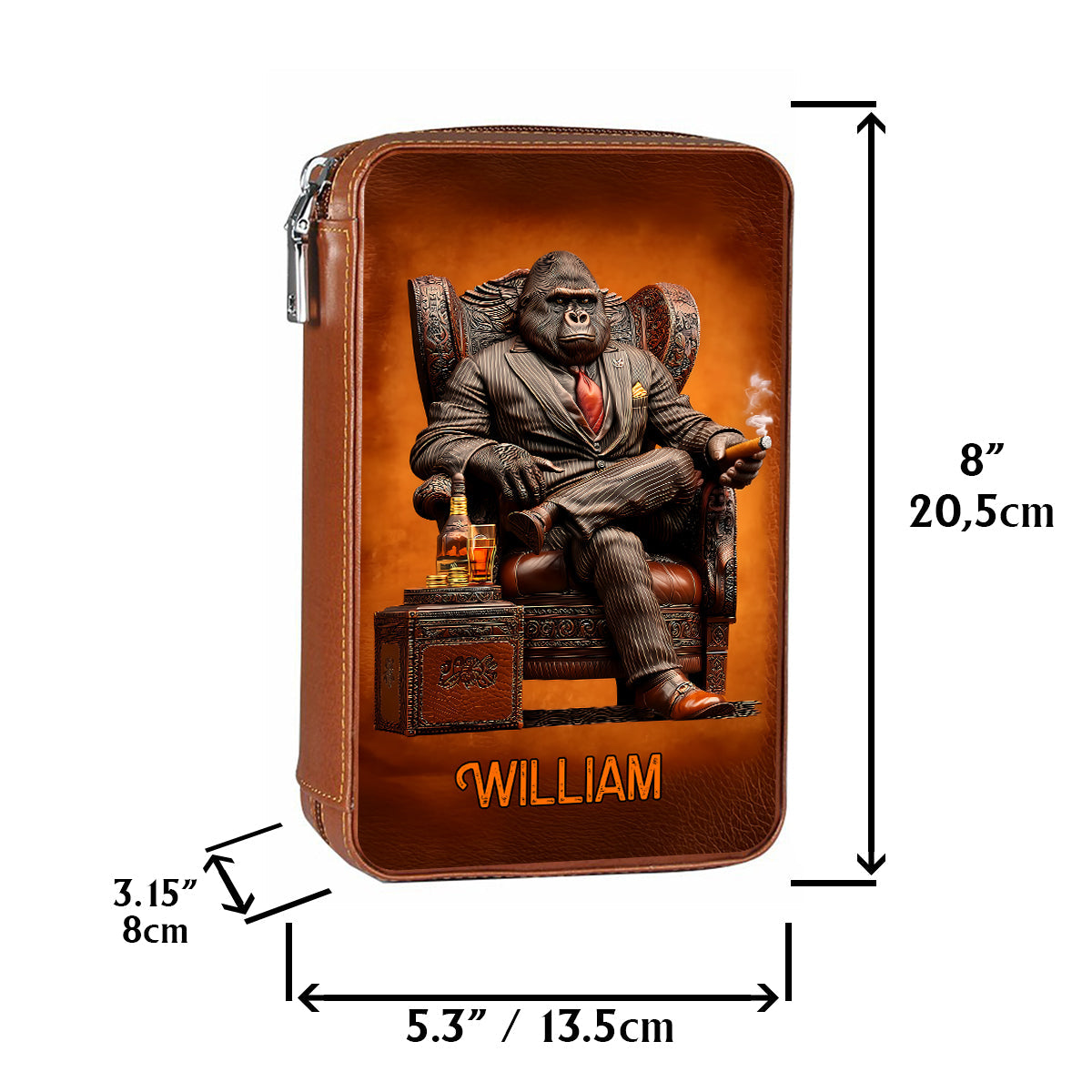 Whiskey & Cigar Gorilla - Étui à cigares de voyage personnalisé pour whisky et cigares