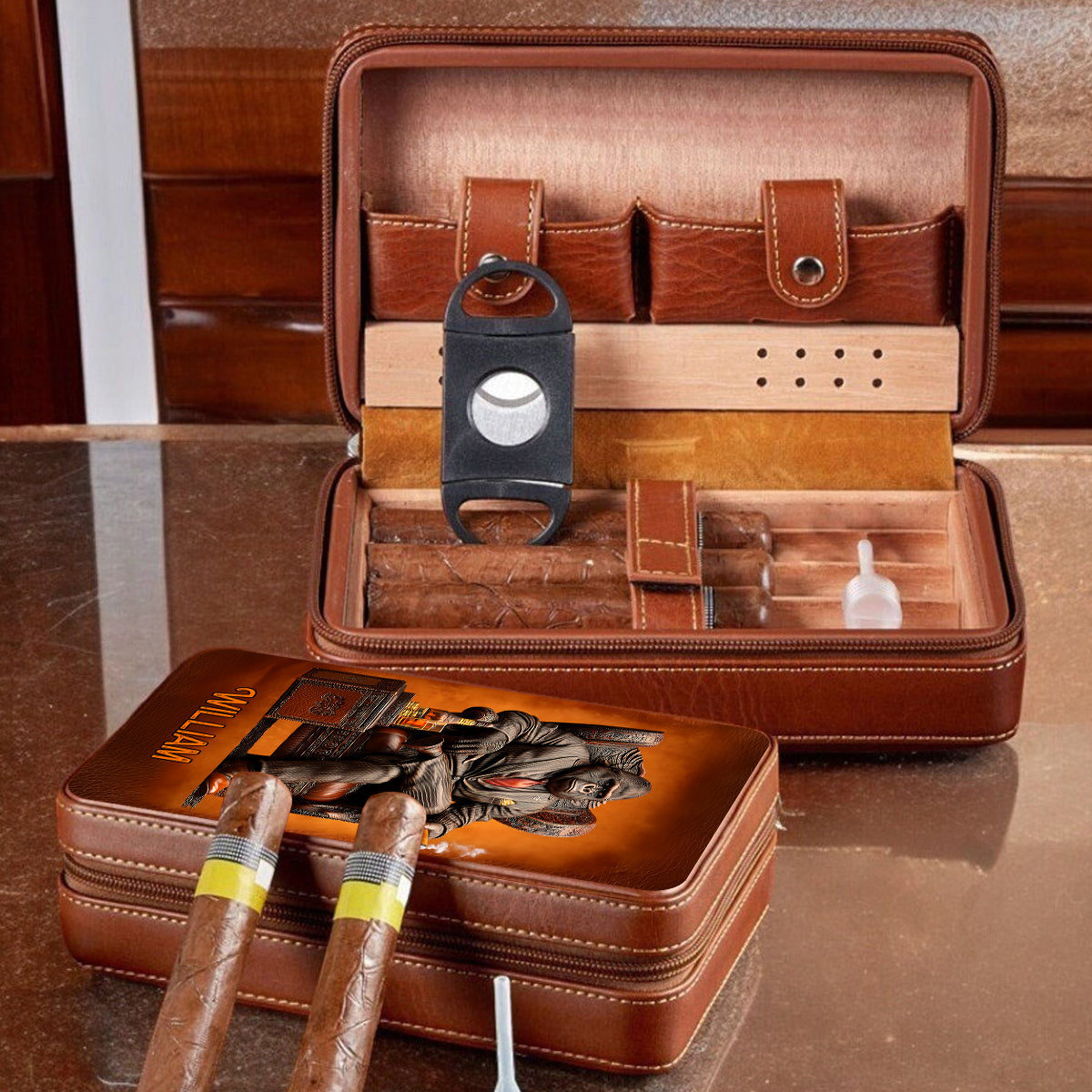 Whiskey & Cigar Gorilla - Étui à cigares de voyage personnalisé pour whisky et cigares