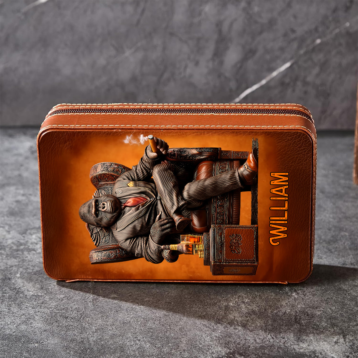 Whiskey & Cigar Gorilla - Étui à cigares de voyage personnalisé pour whisky et cigares