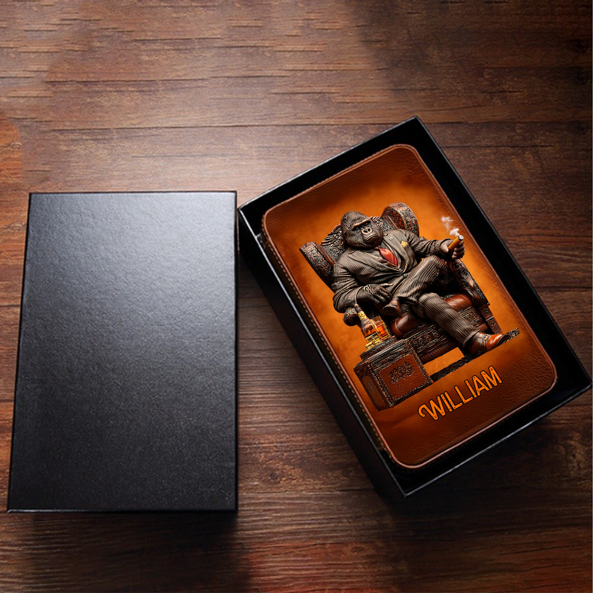 Whiskey & Cigar Gorilla - Étui à cigares de voyage personnalisé pour whisky et cigares