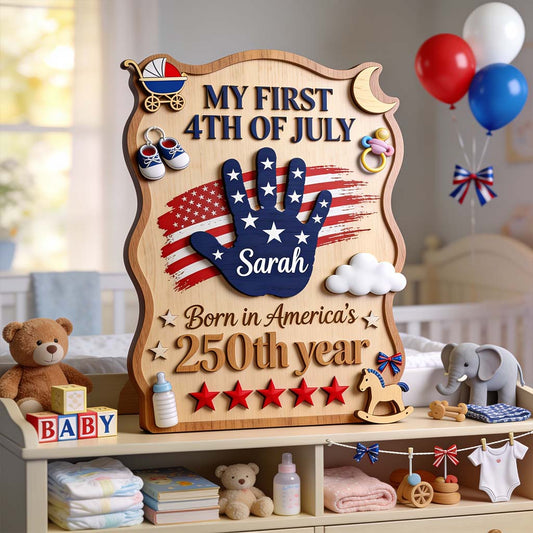 Né dans l'année 250 de l'Amérique - Plaque en bois personnalisée pour baby shower