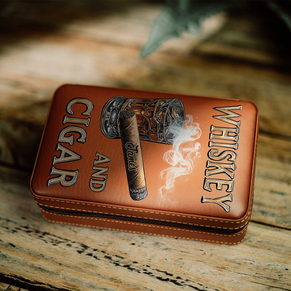 Whisky et cigares - Étui à cigares de voyage personnalisé
