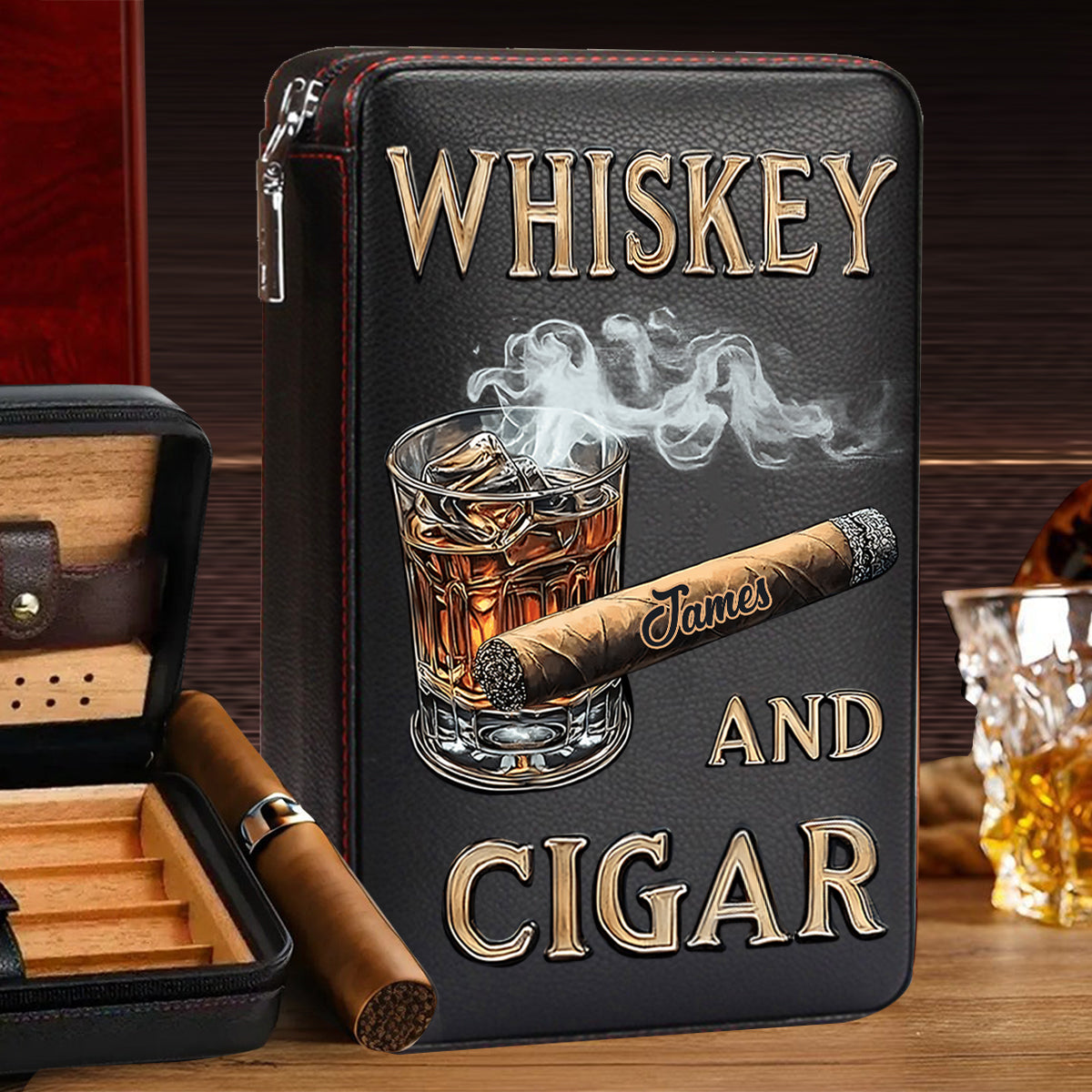 Whisky et cigares - Étui à cigares de voyage personnalisé
