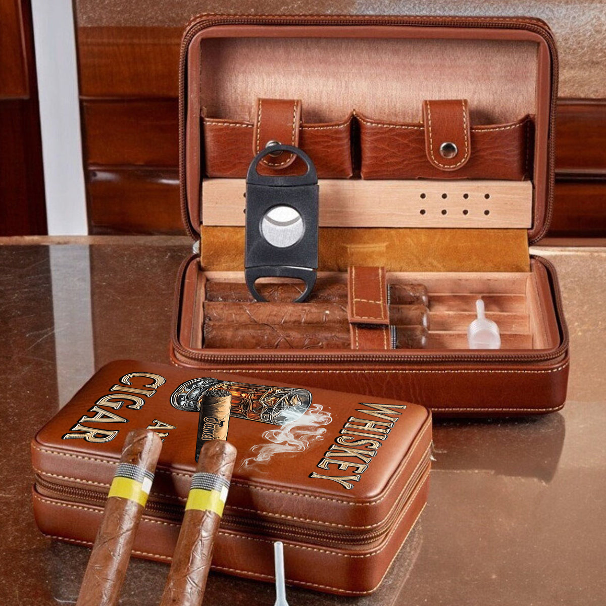 Whisky et cigares - Étui à cigares de voyage personnalisé