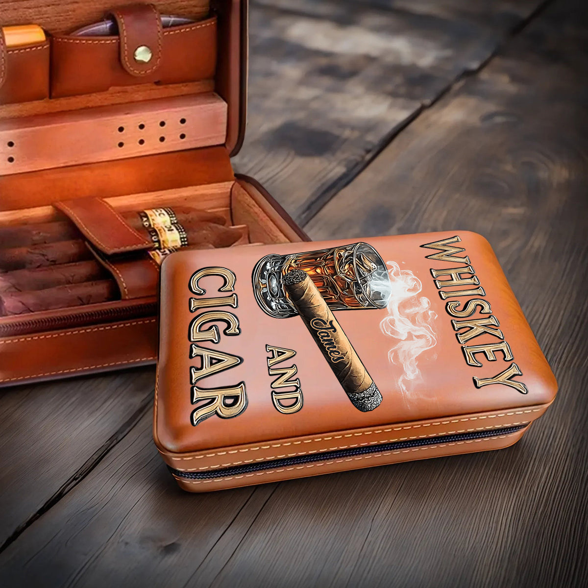 Whisky et cigares - Étui à cigares de voyage personnalisé
