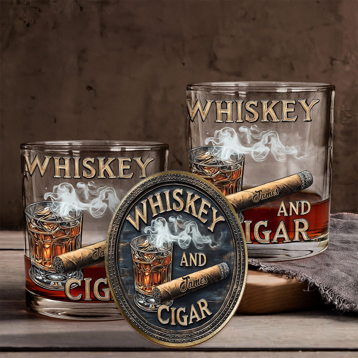 Verre à whisky personnalisé Whiskey And Cigar -