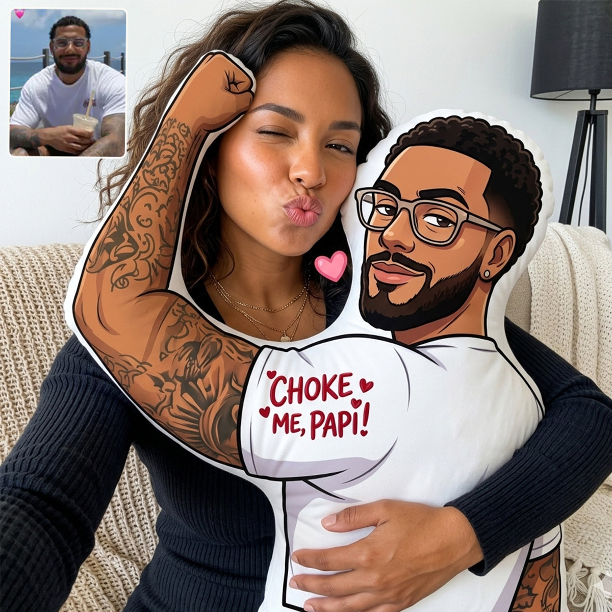 Cadeau Amusant Pour Couple - Coussin Personnalisé en Fourrure Synthétique