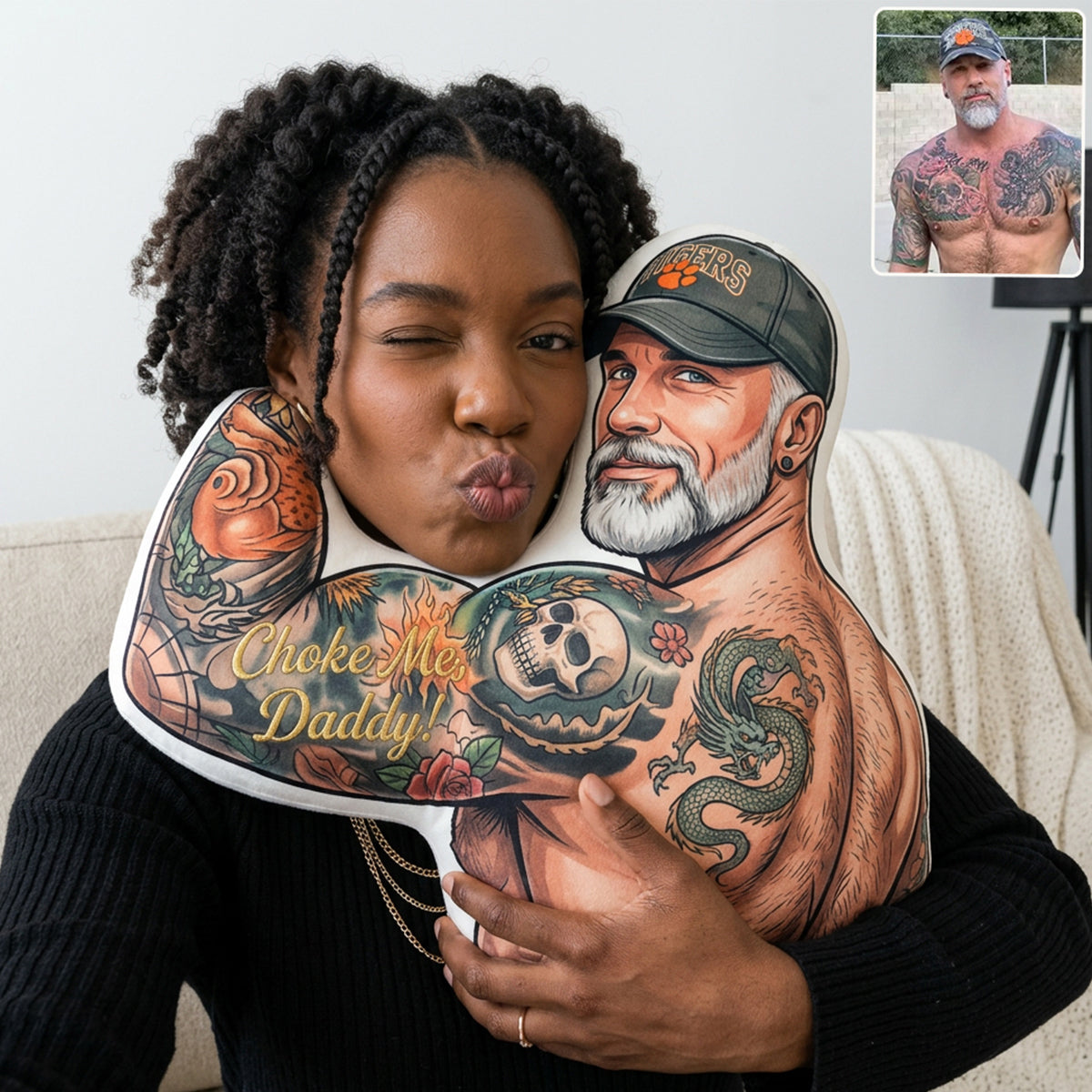 Cadeau Amusant Pour Couple - Coussin Personnalisé en Fourrure Synthétique