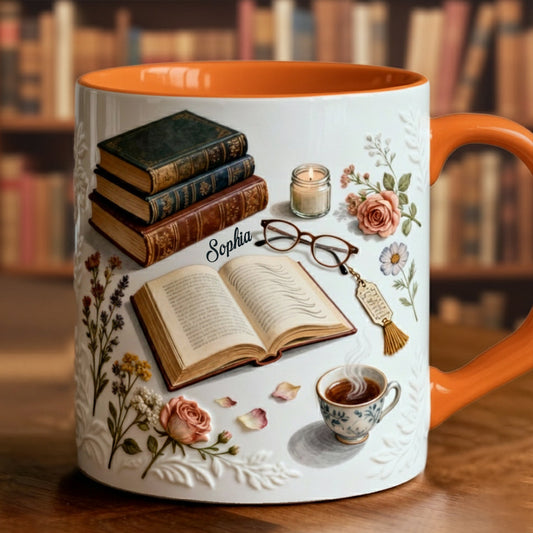 Une fille qui aime les livres - Mug et sous-verre personnalisés avec motif livre