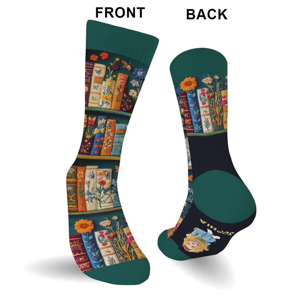 Chut, je lis ! - Chaussettes personnalisées à motifs de livres