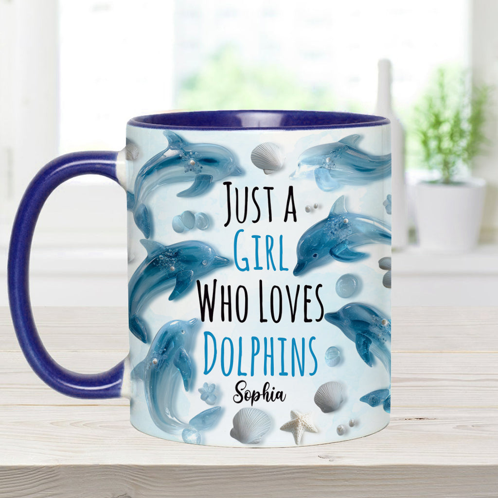 Mug personnalisé « Juste une fille qui aime les dauphins » avec motif dauphin