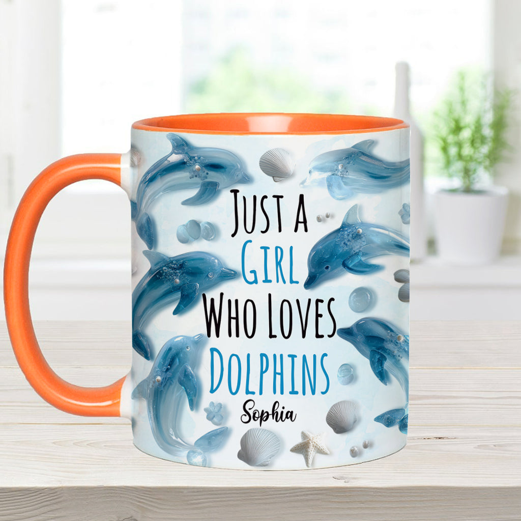 Mug personnalisé « Juste une fille qui aime les dauphins » avec motif dauphin