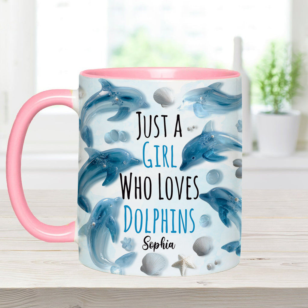 Mug personnalisé « Juste une fille qui aime les dauphins » avec motif dauphin