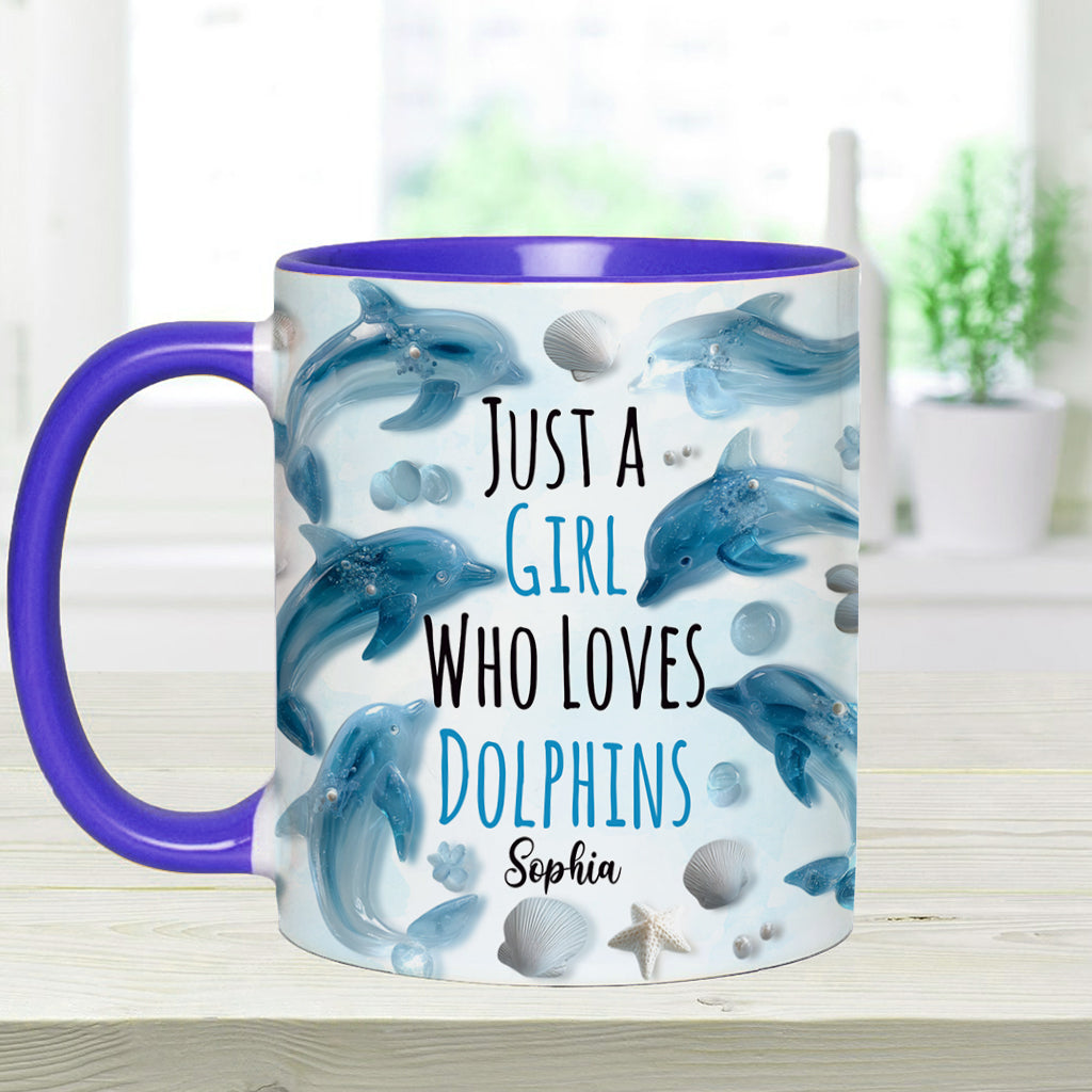 Mug personnalisé « Juste une fille qui aime les dauphins » avec motif dauphin