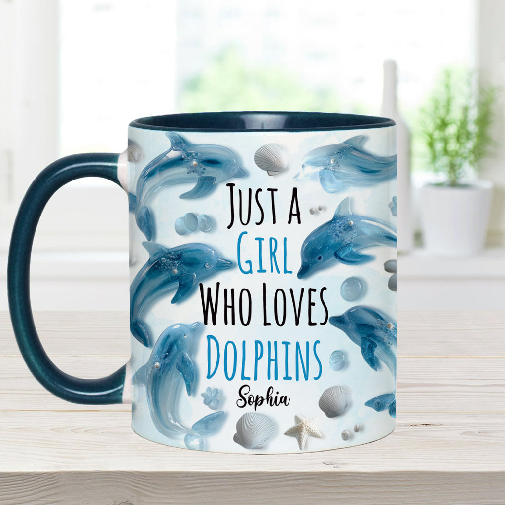 Mug personnalisé « Juste une fille qui aime les dauphins » avec motif dauphin