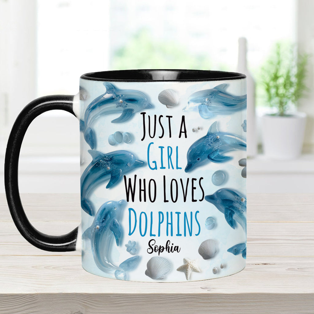 Mug personnalisé « Juste une fille qui aime les dauphins » avec motif dauphin