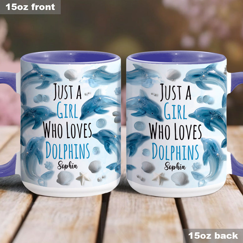 Mug personnalisé « Juste une fille qui aime les dauphins » avec motif dauphin