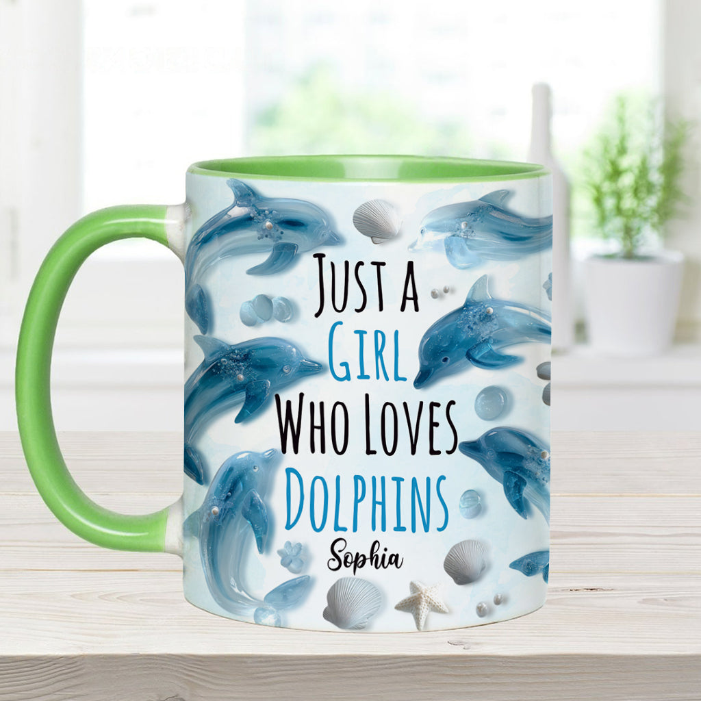 Mug personnalisé « Juste une fille qui aime les dauphins » avec motif dauphin