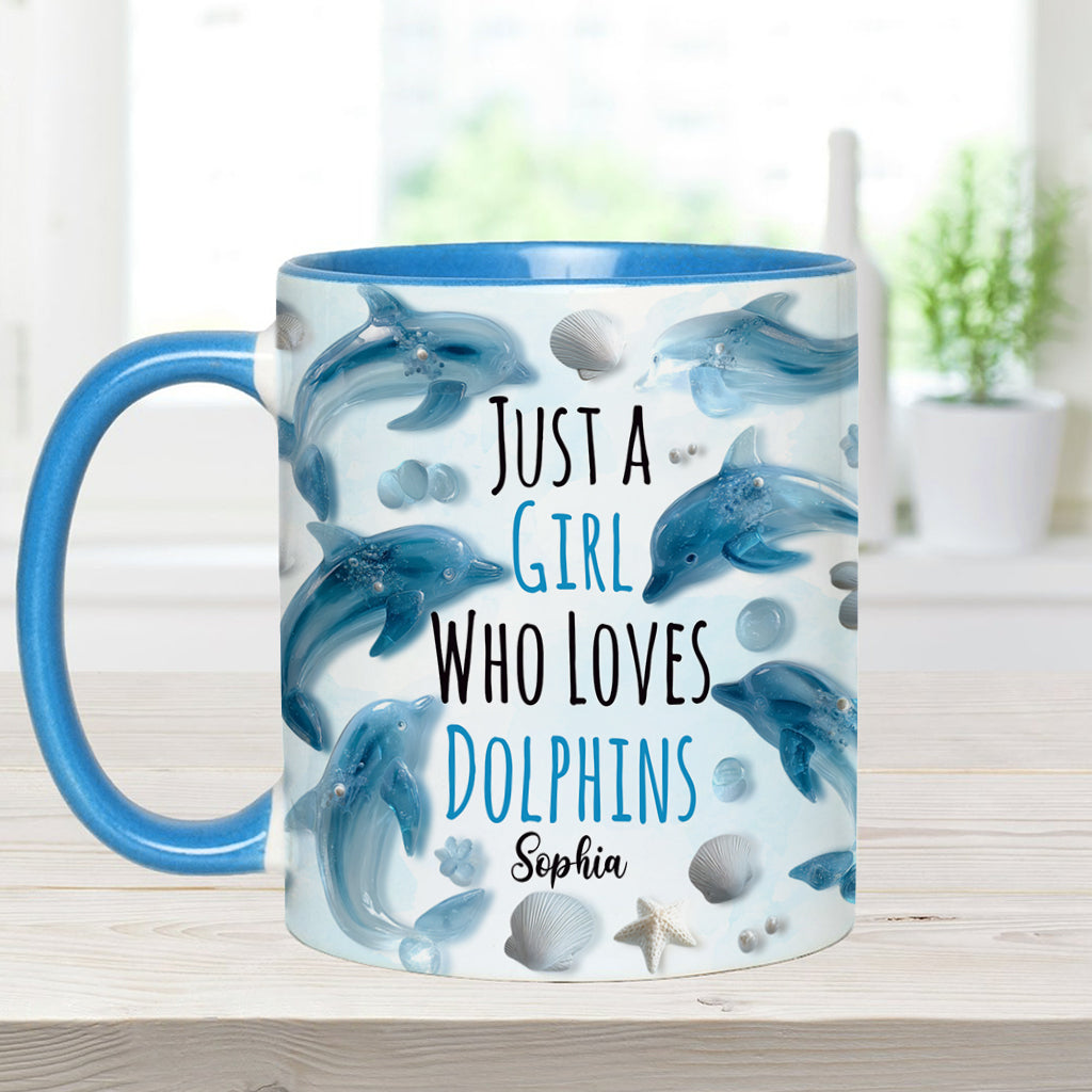 Mug personnalisé « Juste une fille qui aime les dauphins » avec motif dauphin