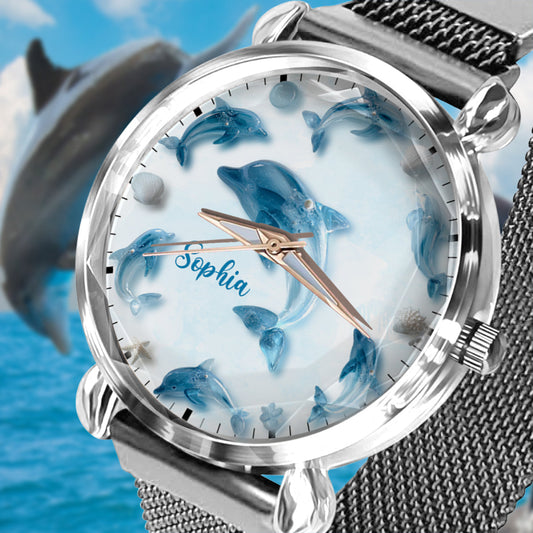 Glassy Dolphin - Montre-bracelet personnalisée Dauphin pour femme