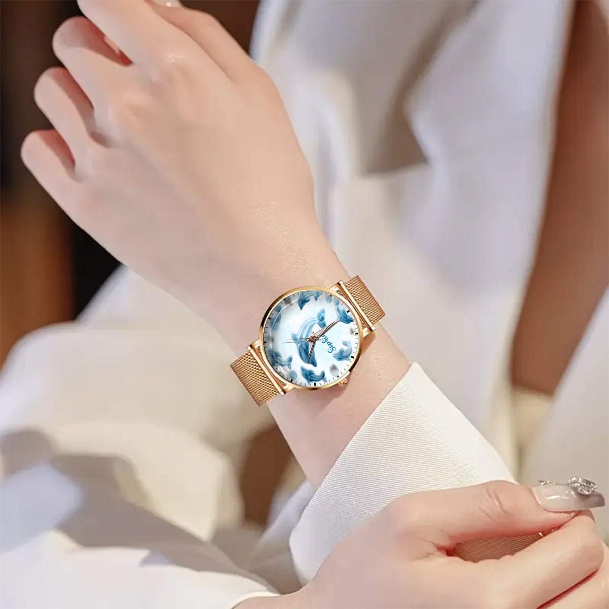 Glassy Dolphin - Montre-bracelet personnalisée Dauphin pour femme