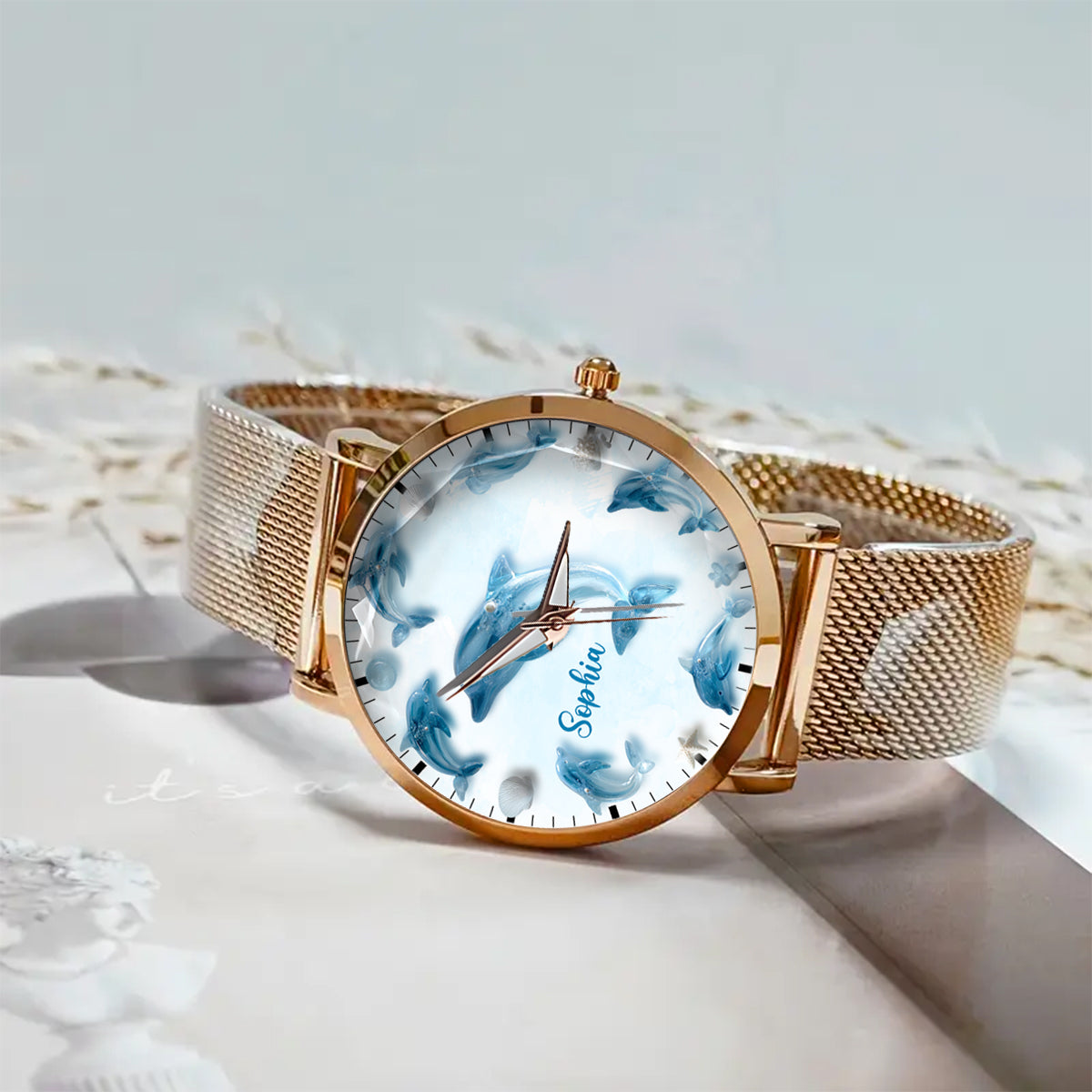 Glassy Dolphin - Montre-bracelet personnalisée Dauphin pour femme