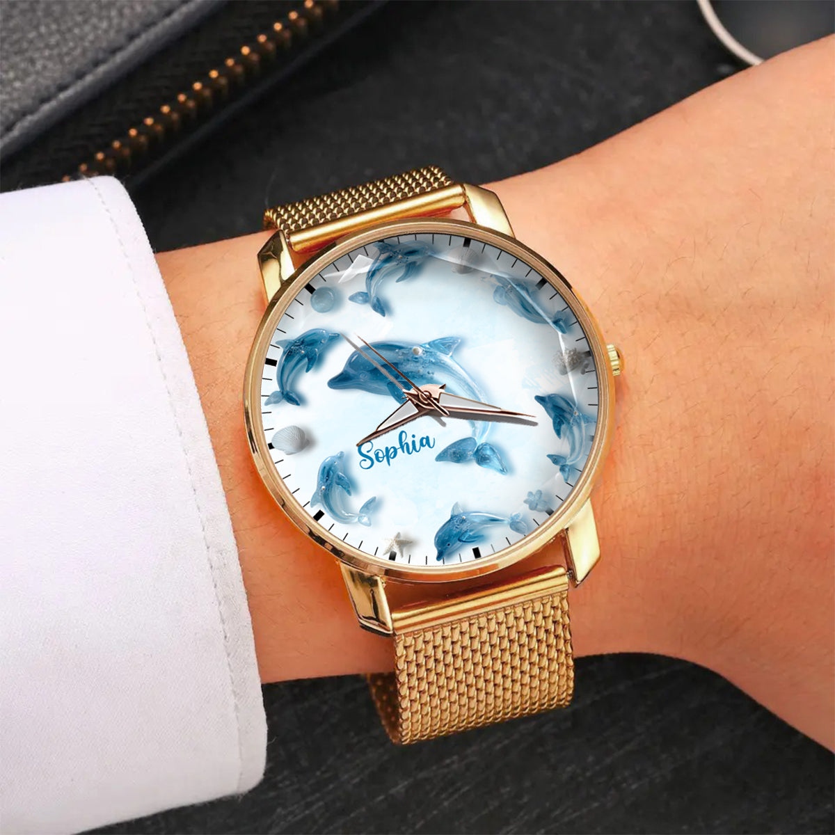 Glassy Dolphin - Montre-bracelet personnalisée Dauphin pour femme