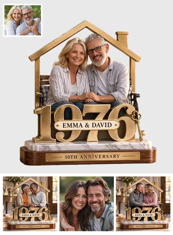 Cadeau Couple Personnalisé, Figurine Romantique d'Anniversaire pour Mari et Femme avec Noms et Date, Cadeau Petit Ami - Plaque Acrylique Personnalisée