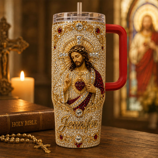 Dieu vous bénisse - Tasse chrétienne personnalisée en strass avec poignée