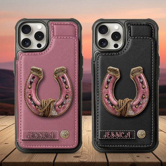 Étui portefeuille personnalisé Horseshoe pour téléphone - Motif cheval