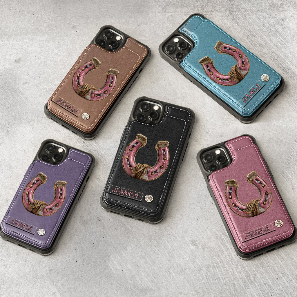 Étui portefeuille personnalisé Horseshoe pour téléphone - Motif cheval