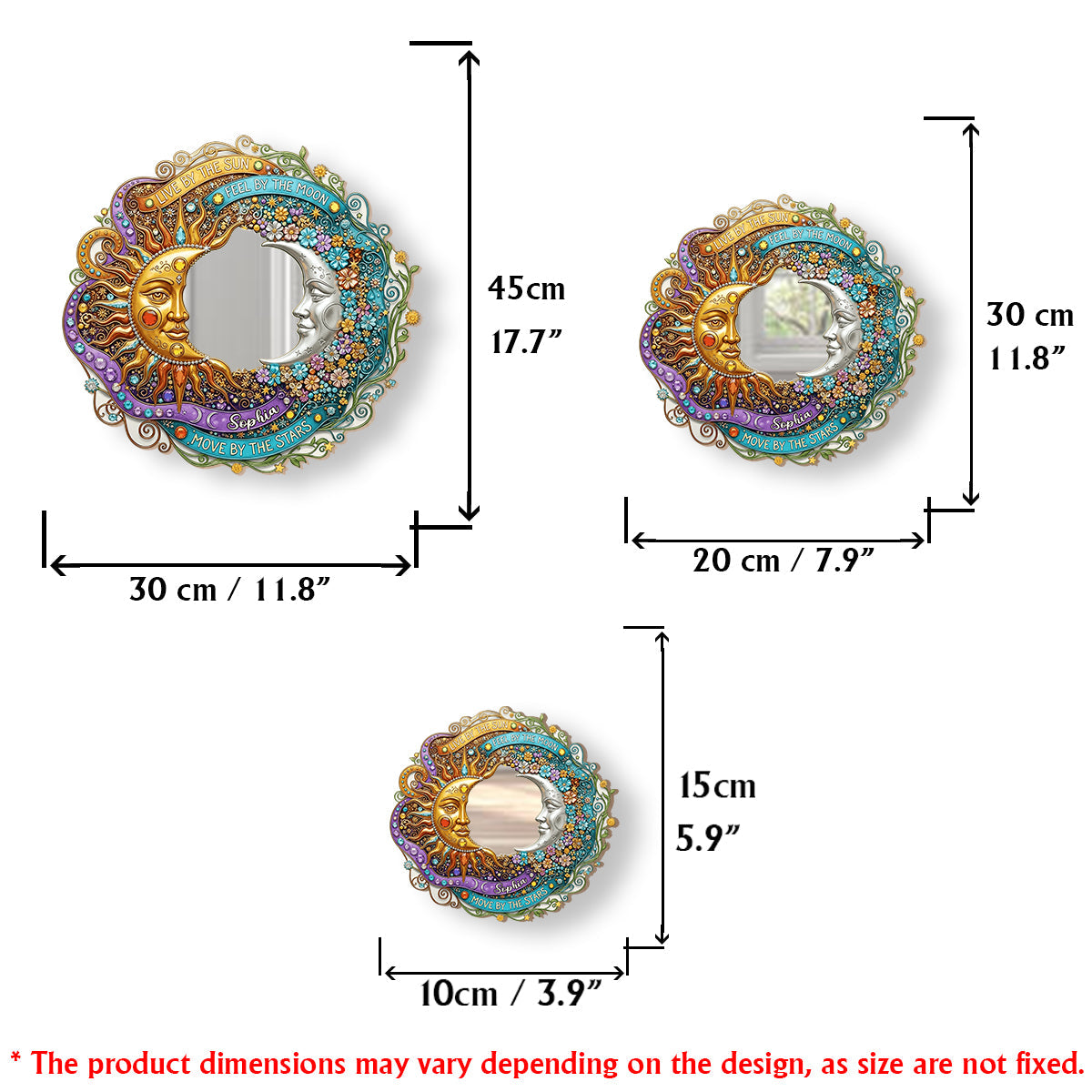 Vivre au rythme du soleil, ressentir au rythme de la lune - Miroir mural hippie personnalisé
