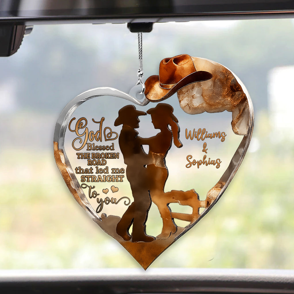 Couple de cowboys et de cowgirls bénis par Dieu - Ornement de voiture transparent personnalisé pour cowgirl