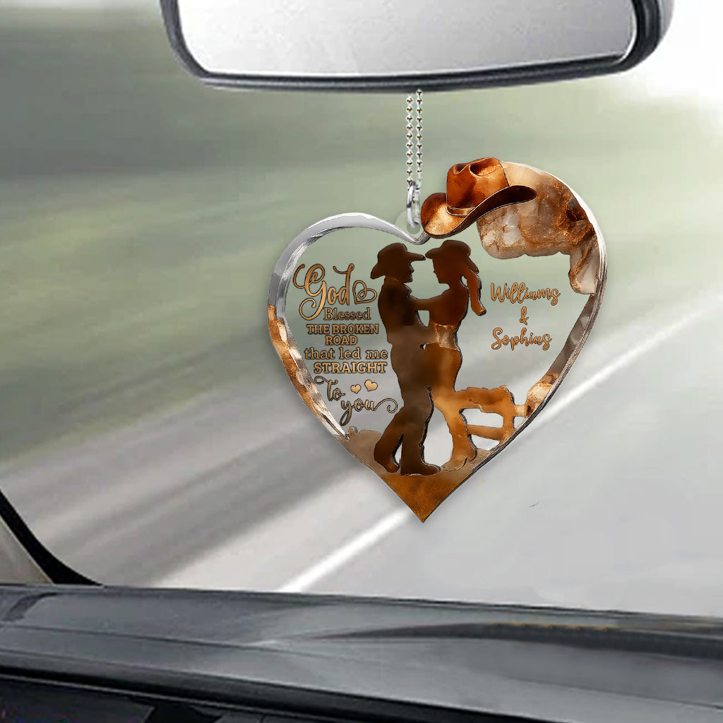 Couple de cowboys et de cowgirls bénis par Dieu - Ornement de voiture transparent personnalisé pour cowgirl