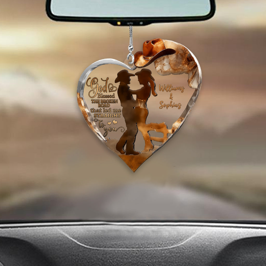 Couple de cowboys et de cowgirls bénis par Dieu - Ornement de voiture transparent personnalisé pour cowgirl